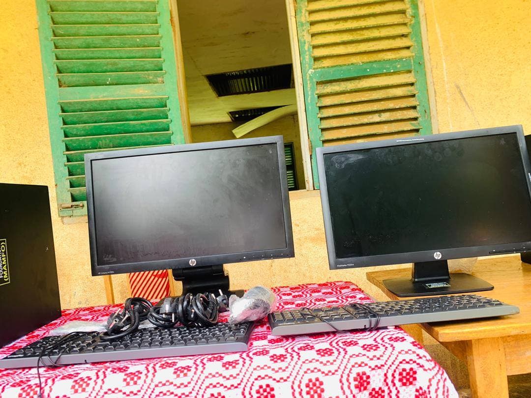 Close-up of the donated computer equipment