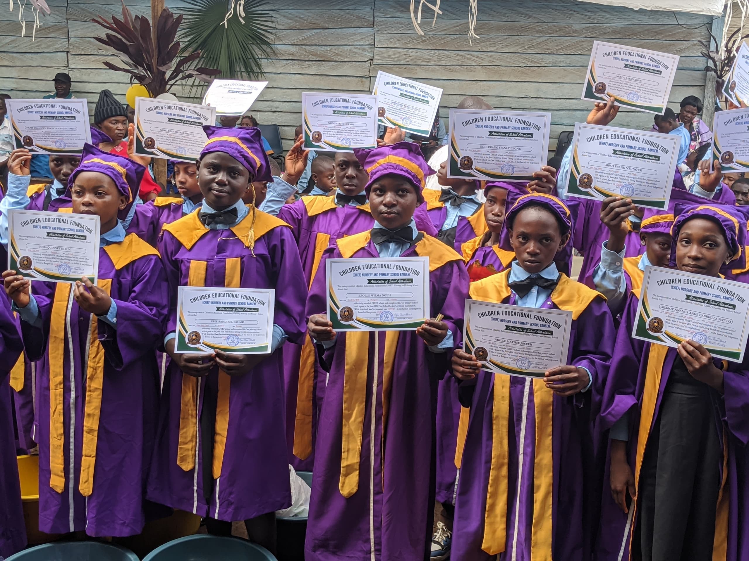 CHIEF pupils displaying attestation certificates at prize day